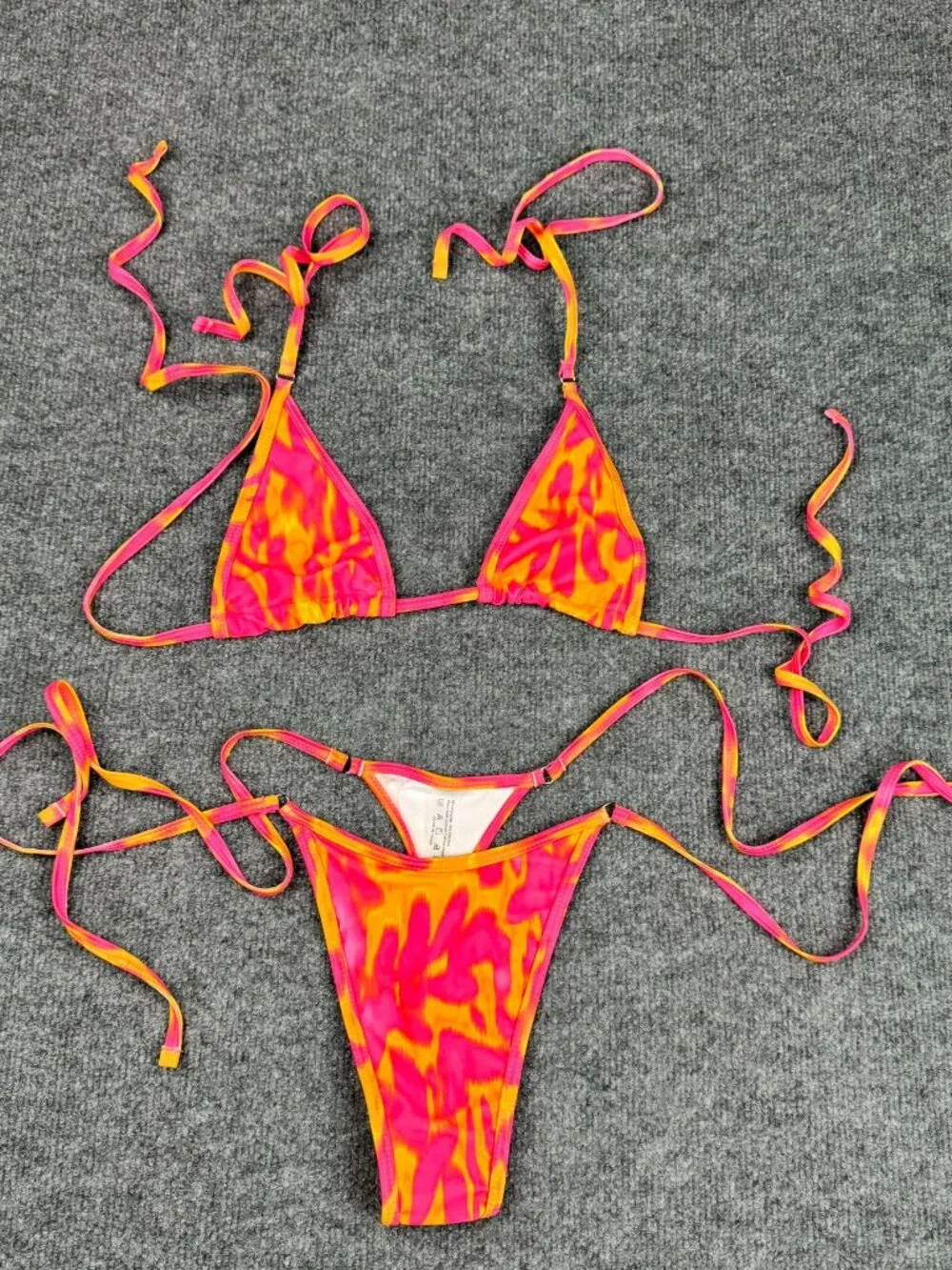 Women's Unbranded Size L Bikini Set Neon Pink Orange Tie Dye Triangle String 2PC